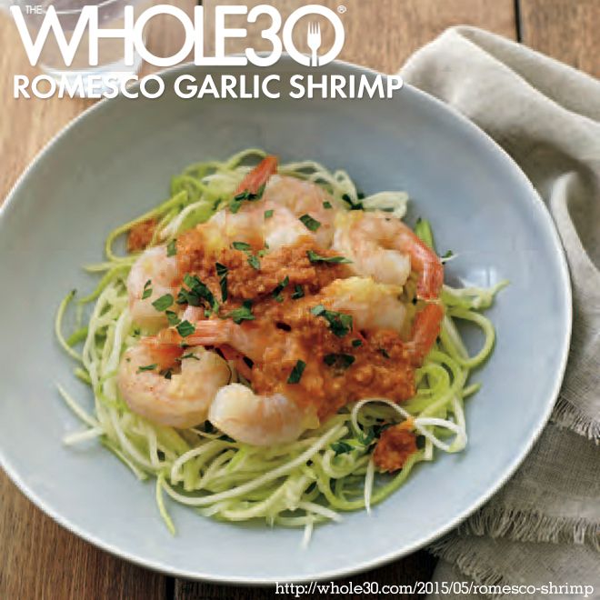 Recipe from the new Whole30 book: Romesco Garlic Shrimp
