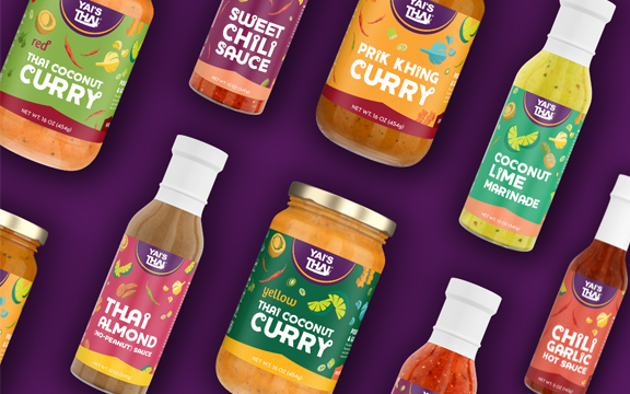 Yai's Thai Sauces on purple background