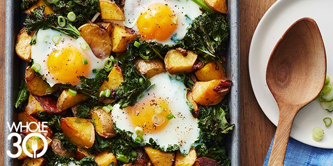 The Whole30 Fast and Easy Cookbook: Roasted Potato and Kale Hash with Eggs