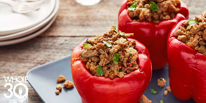 Whole30 Slow Cooker Blog Post Image TACO TURKEY-STUFFED PEPPERS