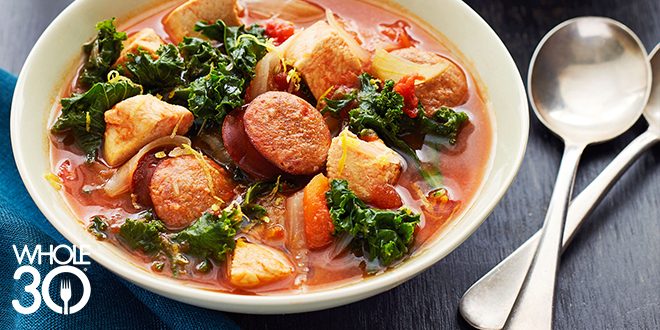 Chicken Kale and Sausage stew Whole30 recipes Slow Cooker Cookbook