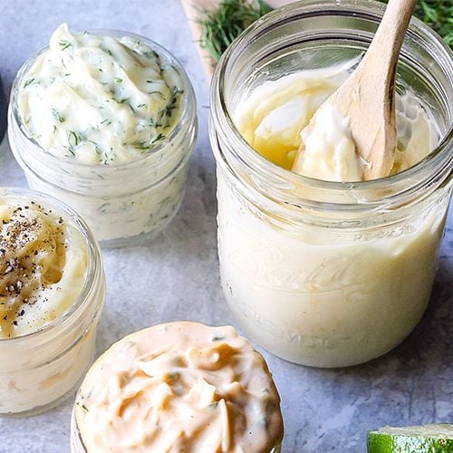 assortment of sauces in a Ball jar