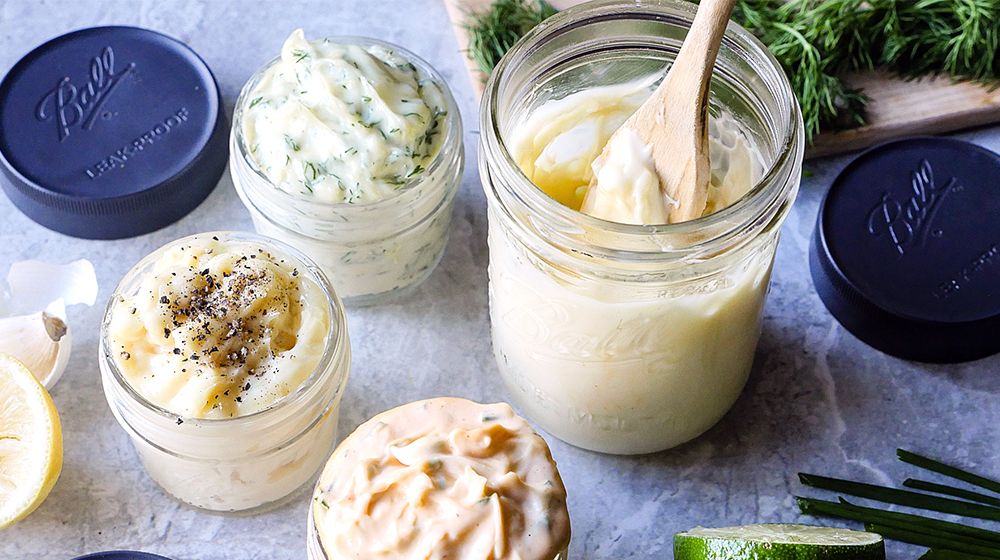 assortment of sauces in a Ball jar