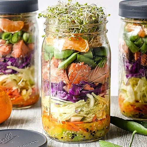 Low FODMAP Mustard Salmon Mason Jar Salad - A Little Bit Yummy