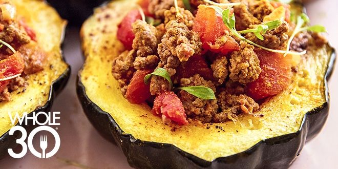 Whole30 Acorn Squash Stuffed with Curried Beef