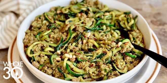 Whole30 Spicy Pork and Pesto Zoodles Recipe