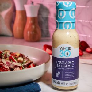 Creamy Balsamic Whole30 Strawberry and Rhubarb Salad SQUARE