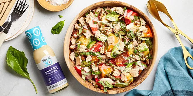 Creamy Balsamic Whole30 Tomato Tonato Salad HERO