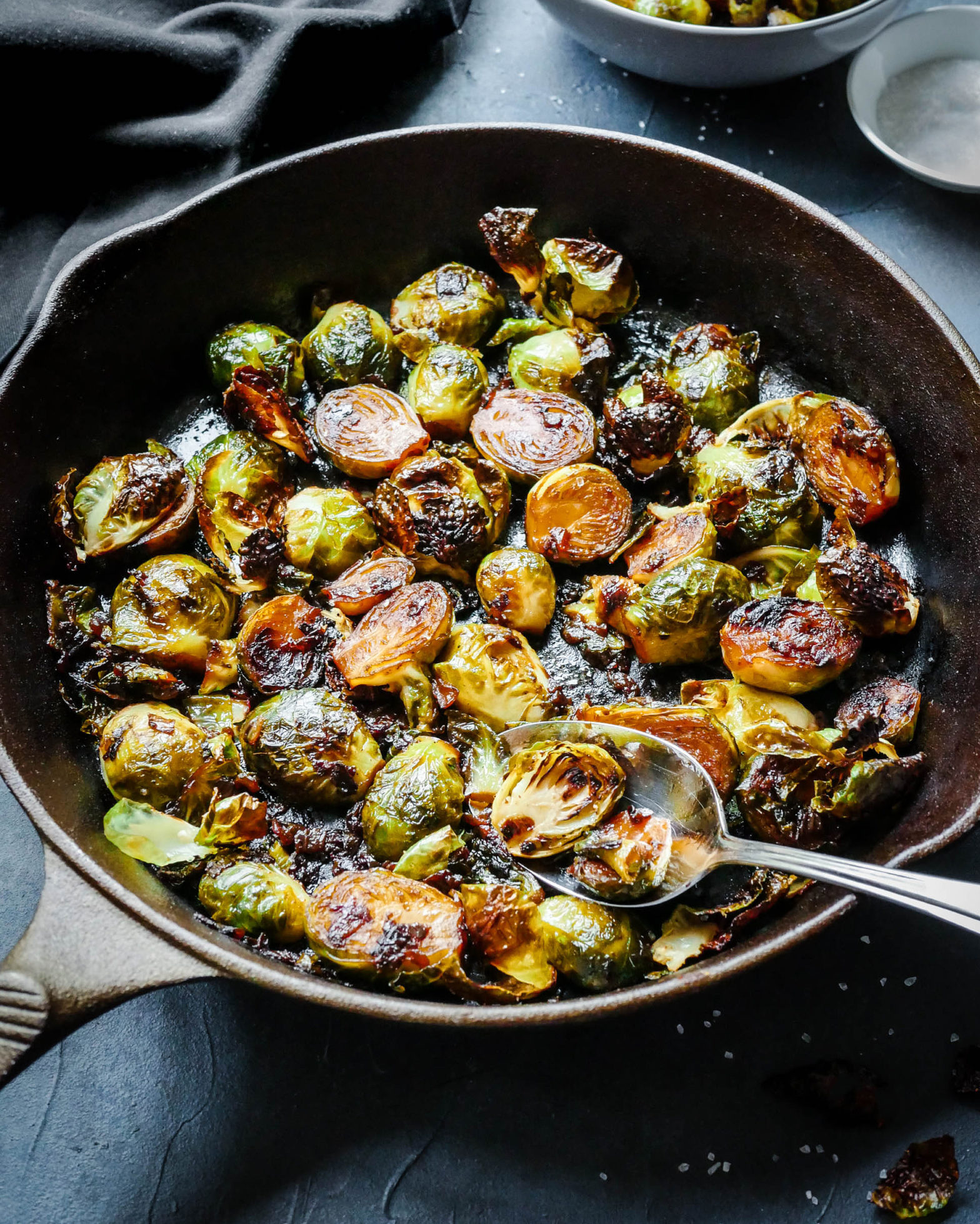 Easy Whole30 Crispy Brussels Sprouts with onions