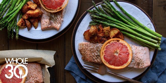 Roasted Sheet Pan Salmon with Grapefruit and Asparagus Blog Hero