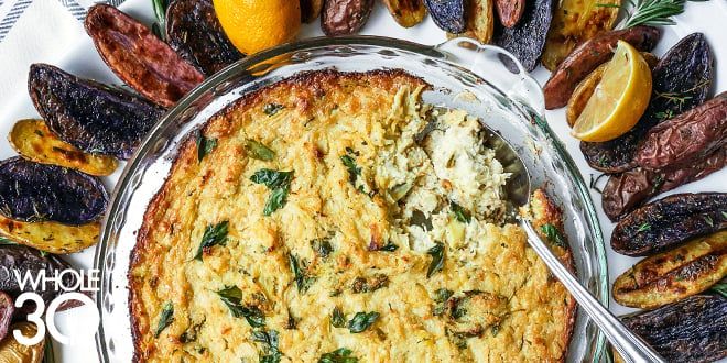 Whole30 Hot Artichoke-Parsley Dip with Roasted Fingerling Dippers