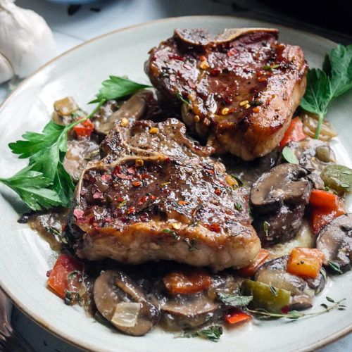 Spiced Braised Lamb Chops with Baby Bella Mushrooms