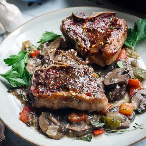 Spiced Braised Lamb Chops with Baby Bella Mushrooms