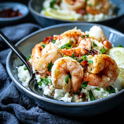 Shrimp over Cauliflower Grits