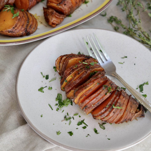 Whole30 Hasselback Sweet Potatoes Thanksgiving Holidays Side Dish