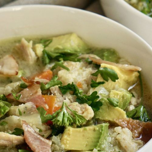 Whole30 Chicken Veggie Soup with Avocado