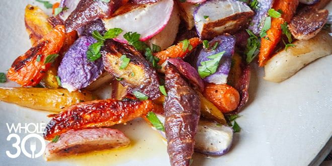 Whole30 Roasted Radishes and Rainbow Carrots Recipe
