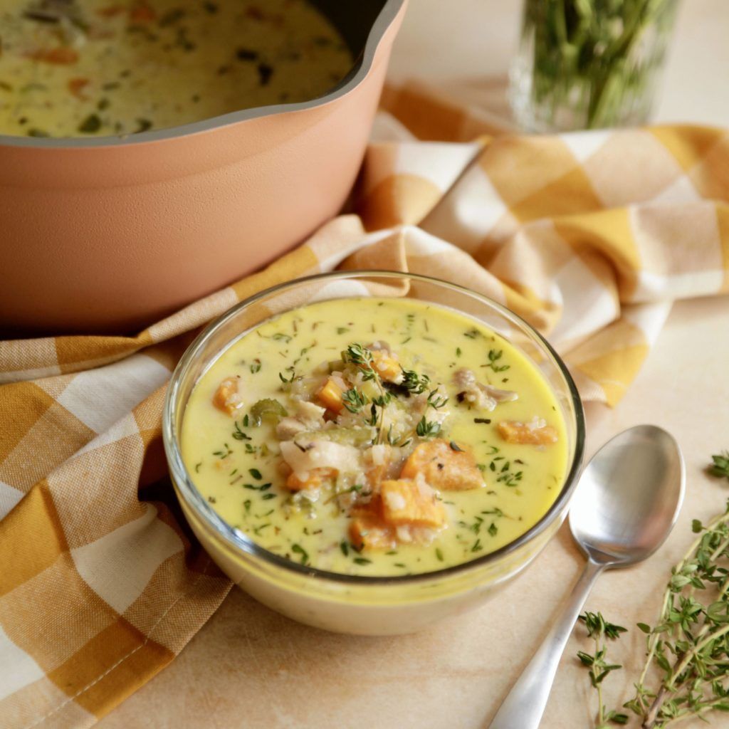 One-Pot Whole30 Creamy Chicken and Cauliflower Rice Soup