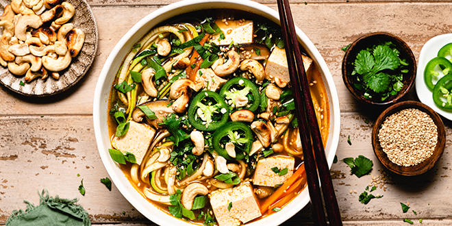 Plant-Based Whole30 Quick Tofu and Mushroom Zoodle Soup Recipe