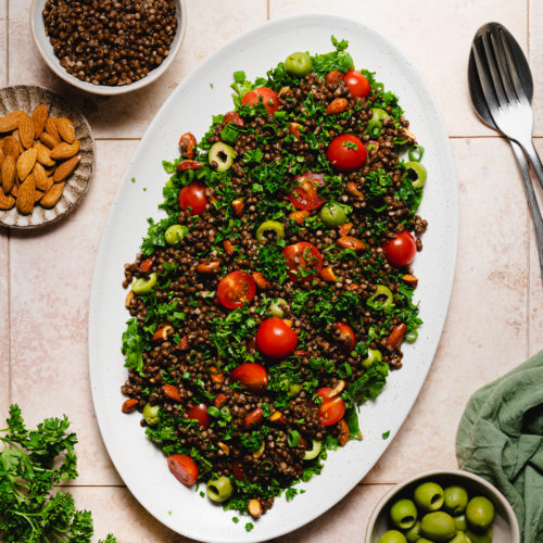 Plant-Based Whole30 Lentils Over Kale and Fresh Herb Salad