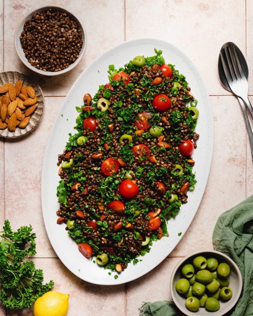 Plant-Based Whole30 Lentils Over Kale and Fresh Herb Salad