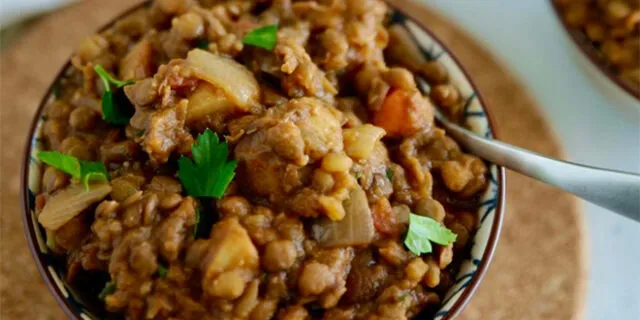 Lentil Stew with Roasted Red Potatoes