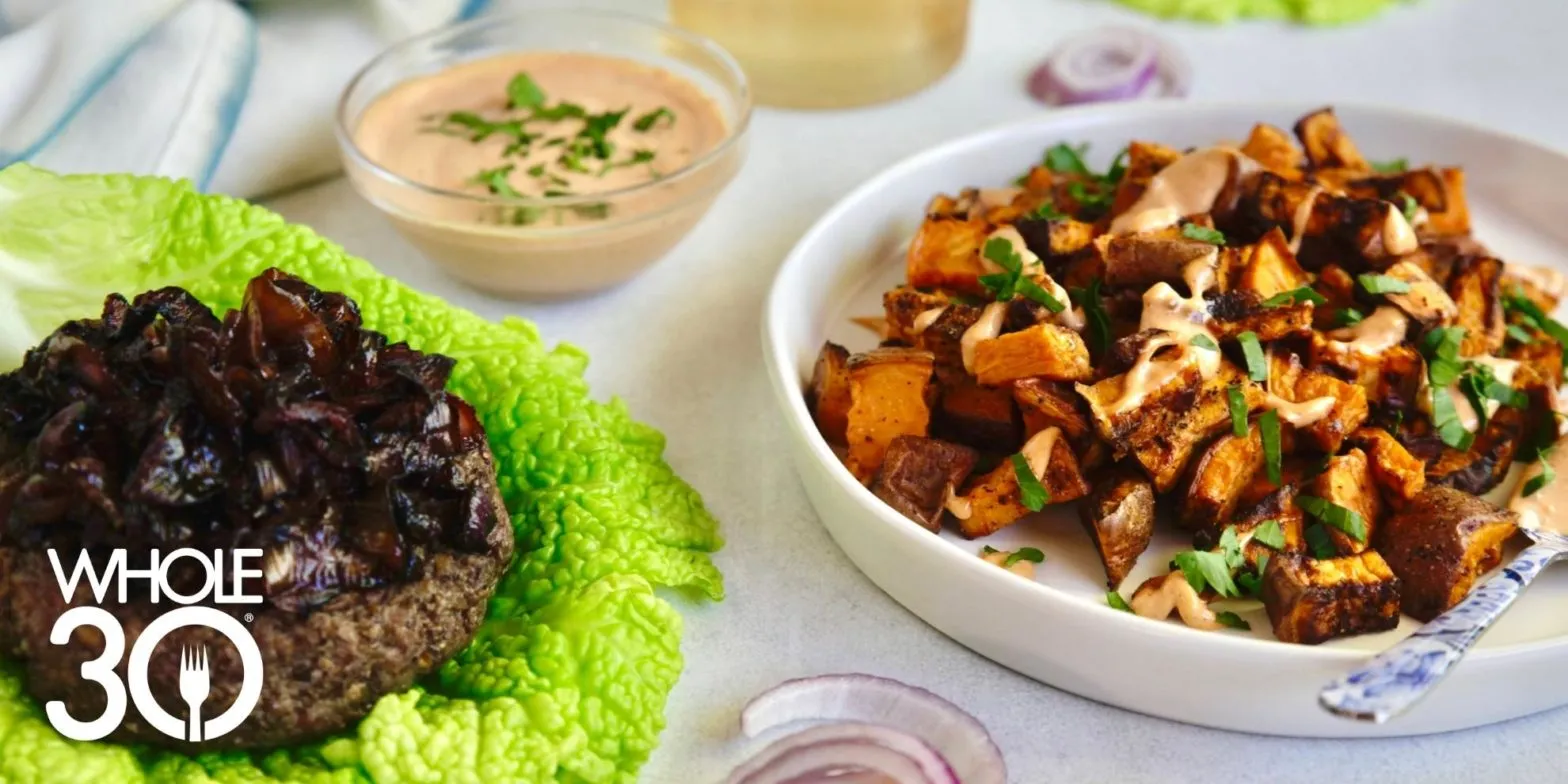 Grilled Beef Burgers with Mushrooms and Caramelized Onions