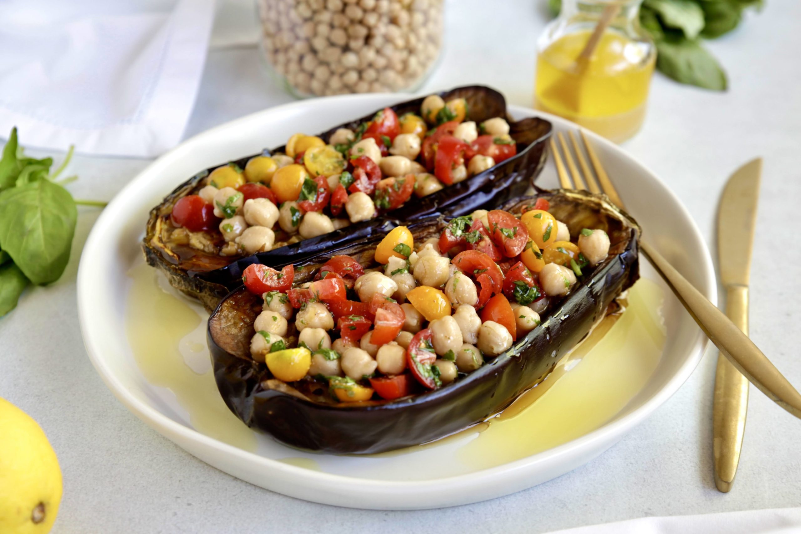 PlantBased Whole30 Grilled Eggplant Boats