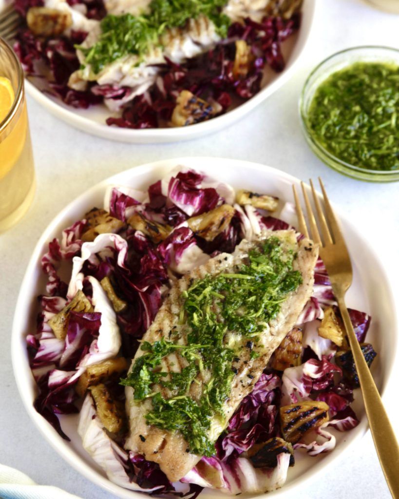 Grilled Fish with Chimichurri and Radicchio Pineapple Salad