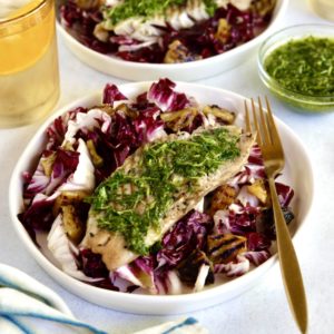 Grilled Rock Cod with Chimichurri and Radicchio Pineapple Salad