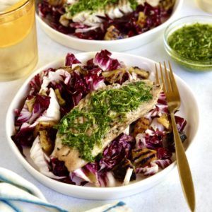 Grilled Fish with Chimichurri and Radicchio Pineapple Salad