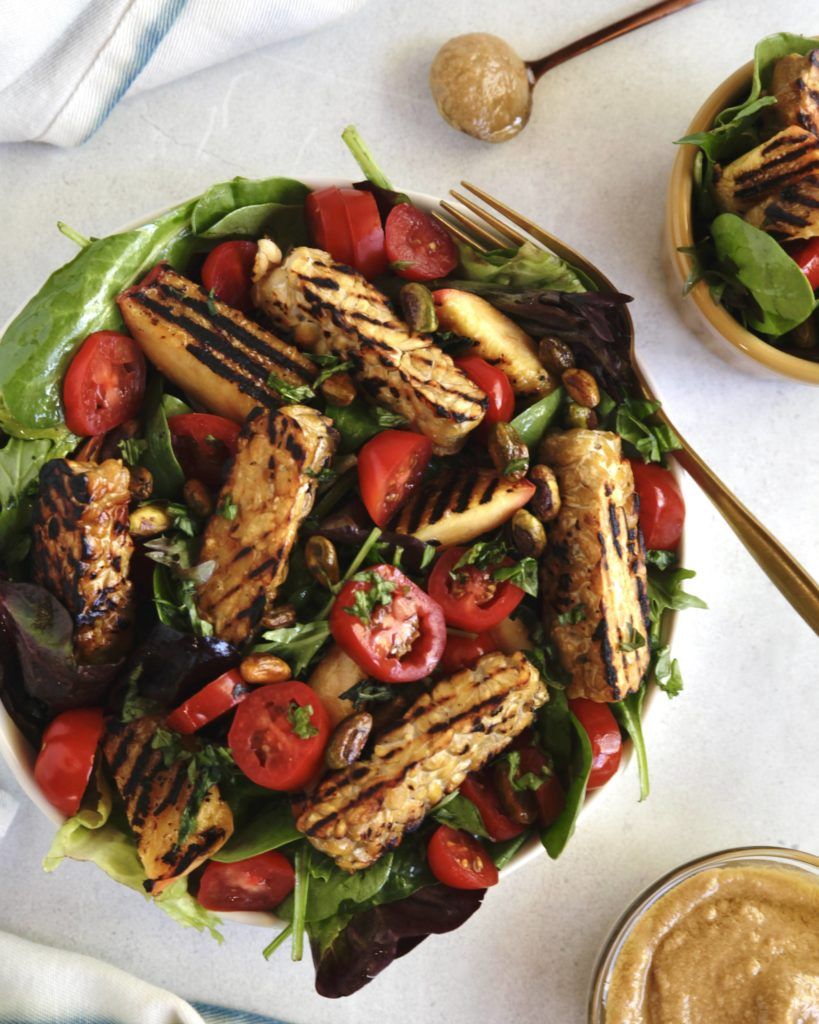 Plant-Based Whole30 Grilled Tempeh Salad with Tahini Dressing