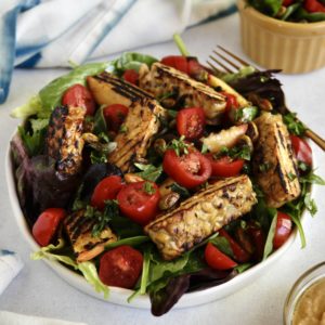 Plant-Based Whole30 Grilled Tempeh Salad with Tahini Dressing