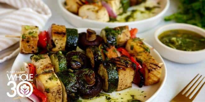 Plant-Based Whole30 Grilled Tofu and Veggie Skewers