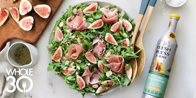 Whole30 Prosciutto and Fig Salad With Sunflower Oil & White Balsamic Vinaigrette