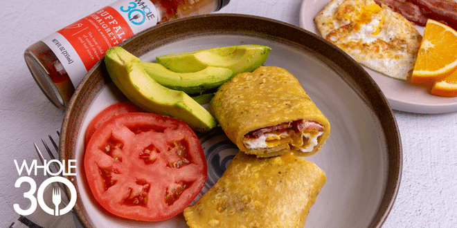 Whole30 Bacon and Egg Plantain Wraps