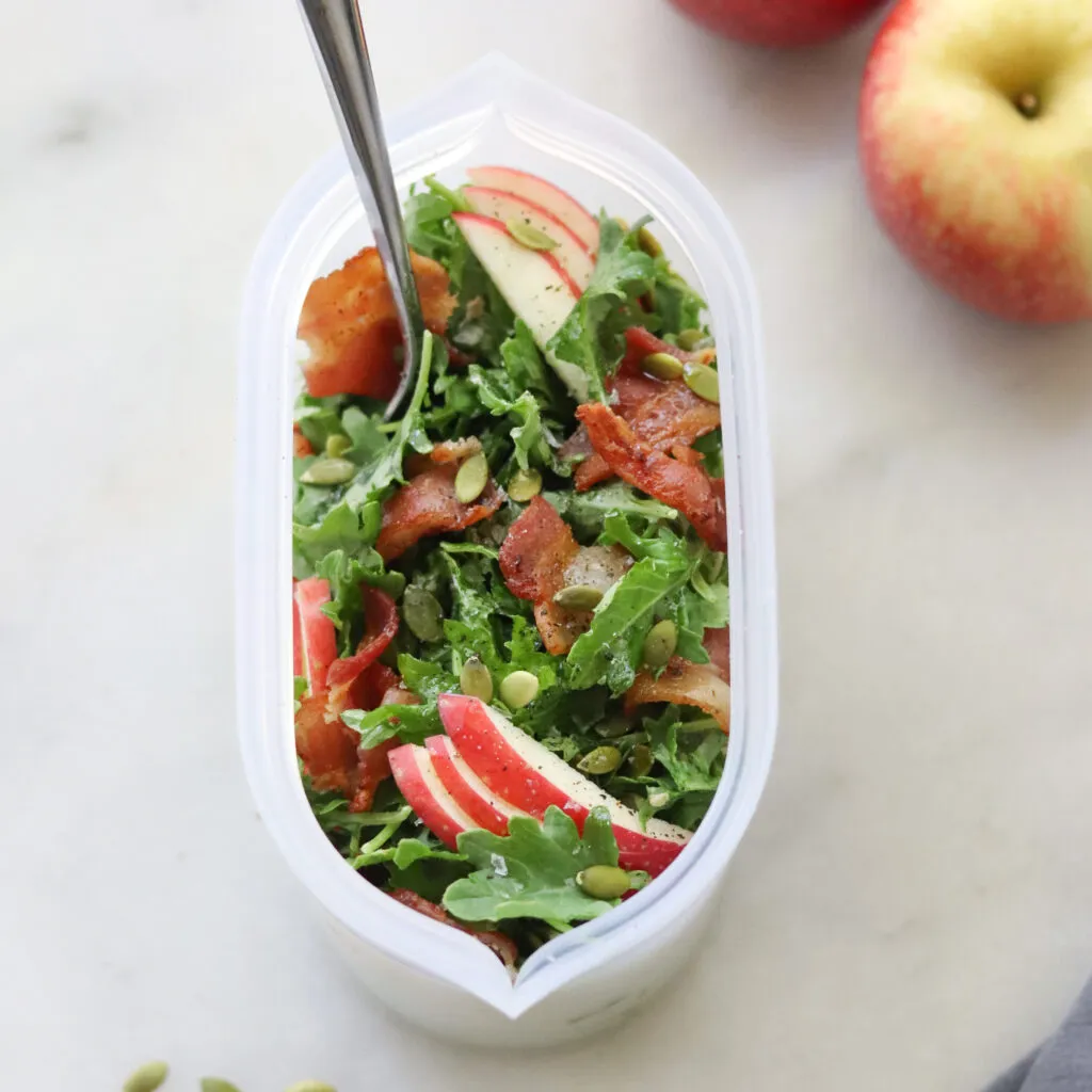 Whole30 Baby Kale, Apple and Bacon Salad with Zip-Top