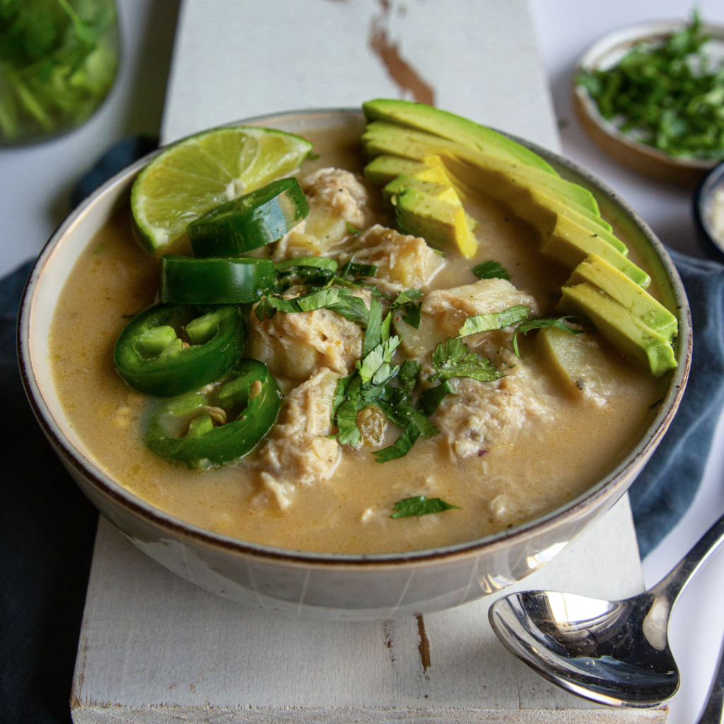 Slow Cooker White Chicken Chili with Sweet Potato {Paleo & Whole30}