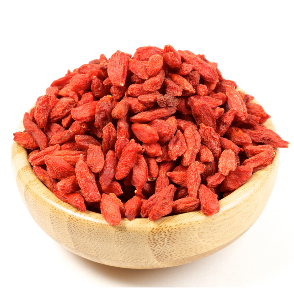 A bowl of red goji berries. 