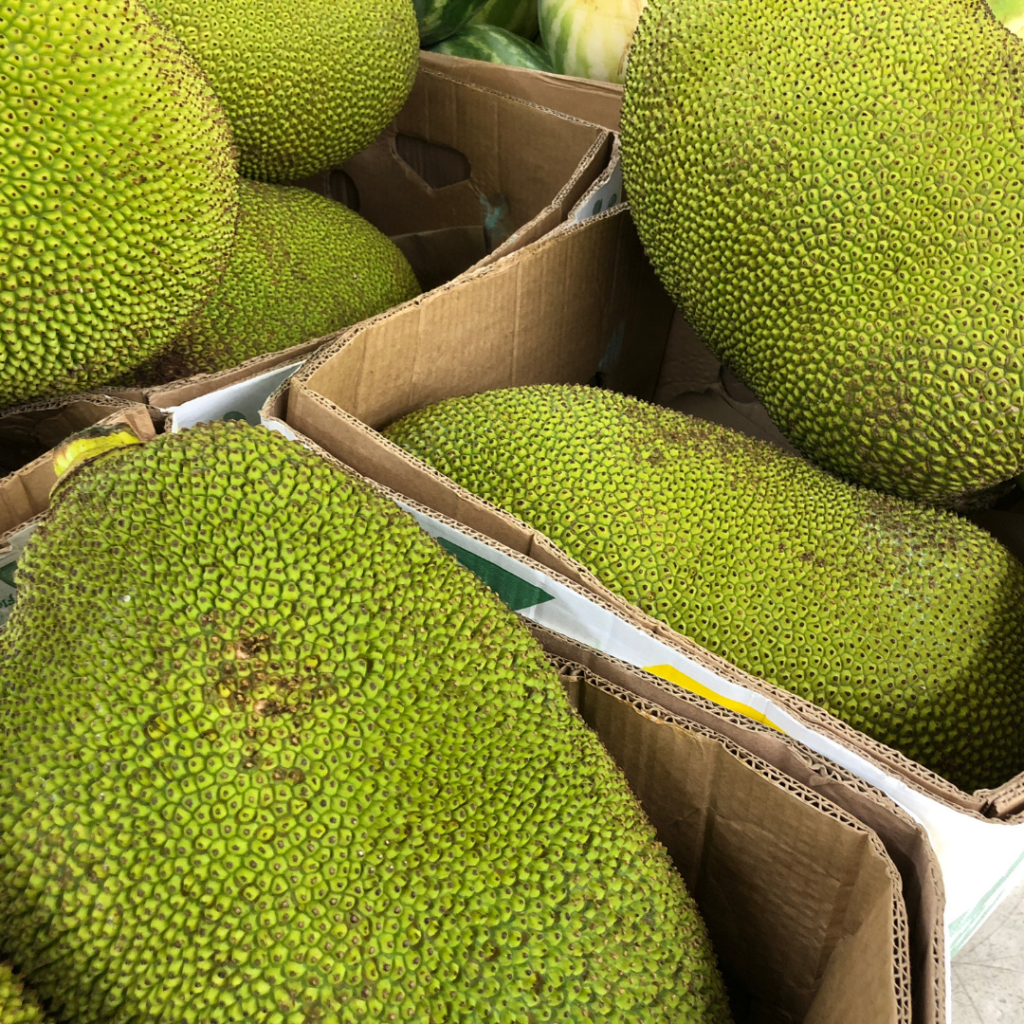 Jackfruit is a large green melon-like fruit with a spikey texture