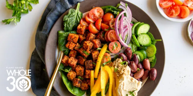 Plant-Based Mediterranean Bowl with Blackened Tempeh