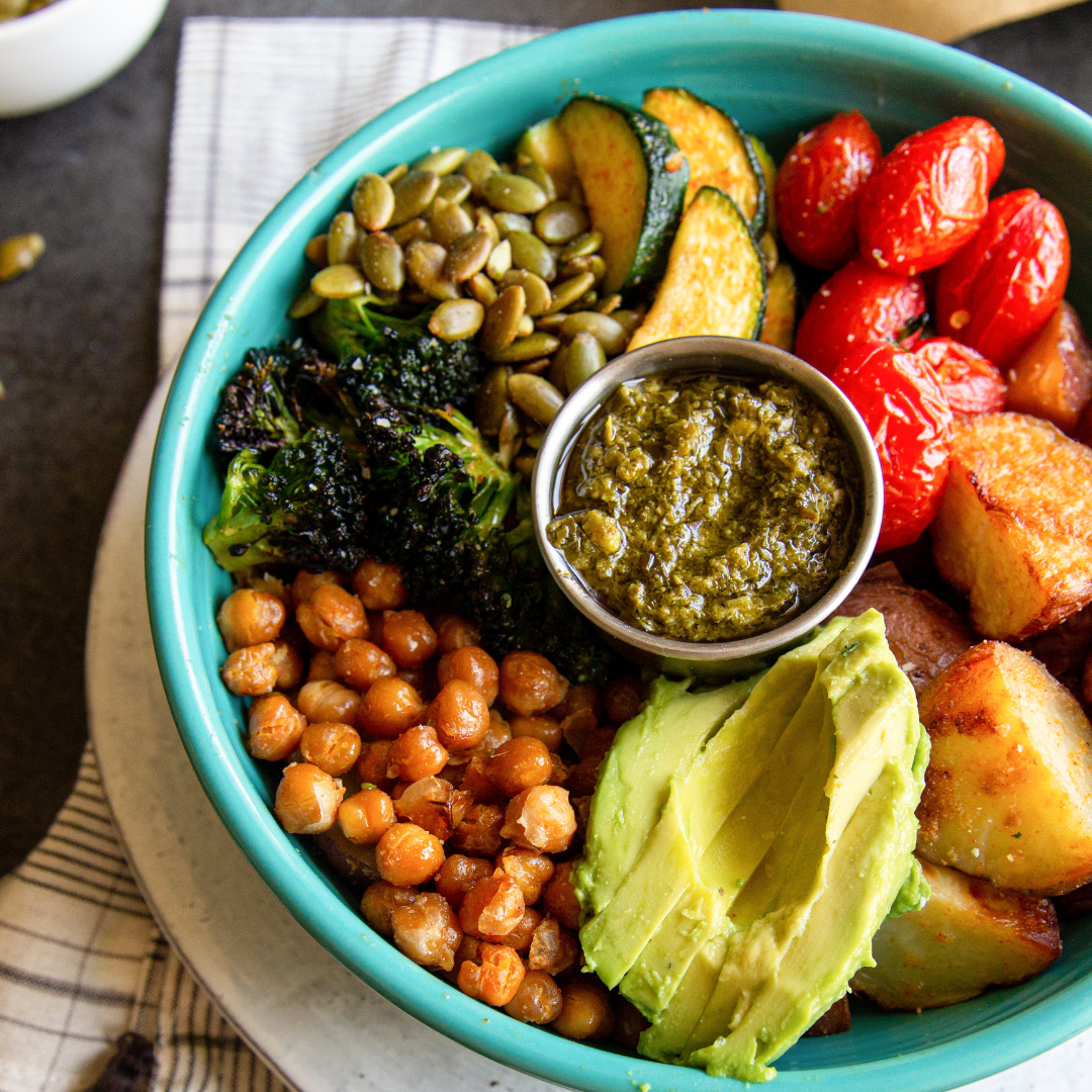 Meal-Prep Roasted Vegetable Bowls with Pesto