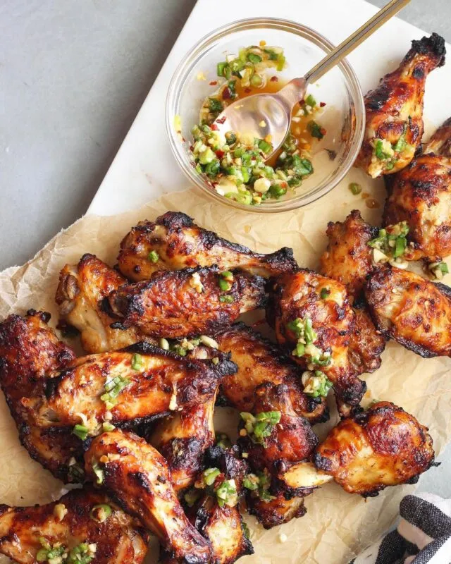 A plate of Whole30 Chicken Garlic Wings