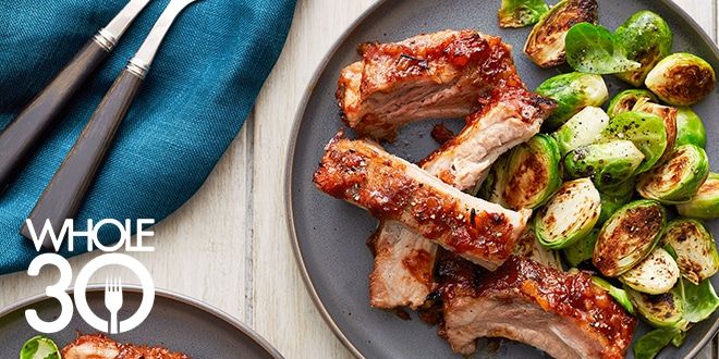 Whole30 Slow Cooker BBQ Ribs Brussels Recipe Header