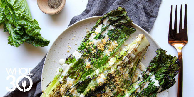 Grilled Romaine Caesar Salad with Dairy-Free Parmesan