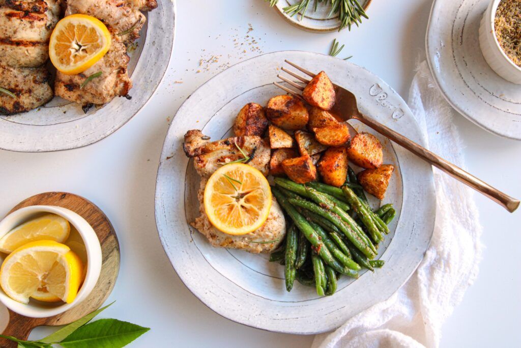 Whole30 Lemon Rosemary Chicken Thighs with Roasted Potatoes and Green Beans