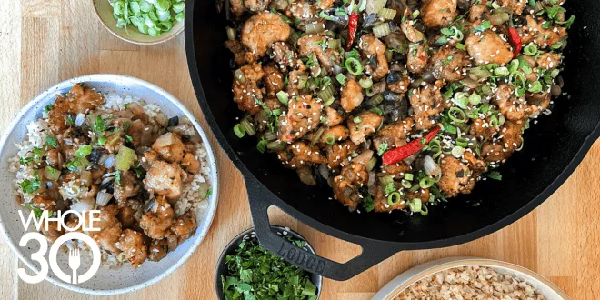 Whole30 Asian Inspired Crispy Chicken Stir Fry Blog Hero