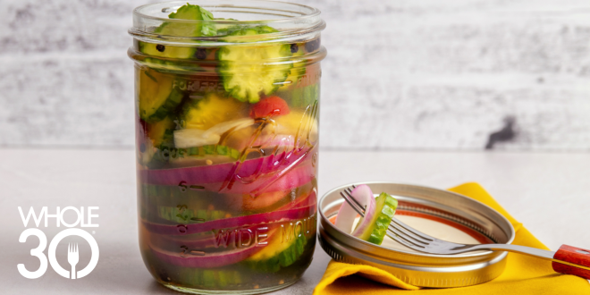 Whole30 Pickled Cucumbers from Caribbean Paleo Blog Hero