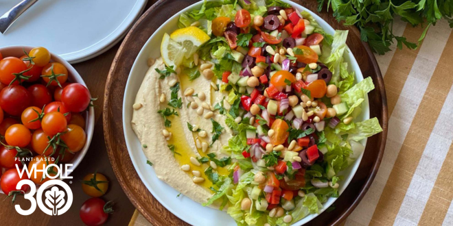 Plant-Based Whole30 Creamy Hummus Salad Plate
