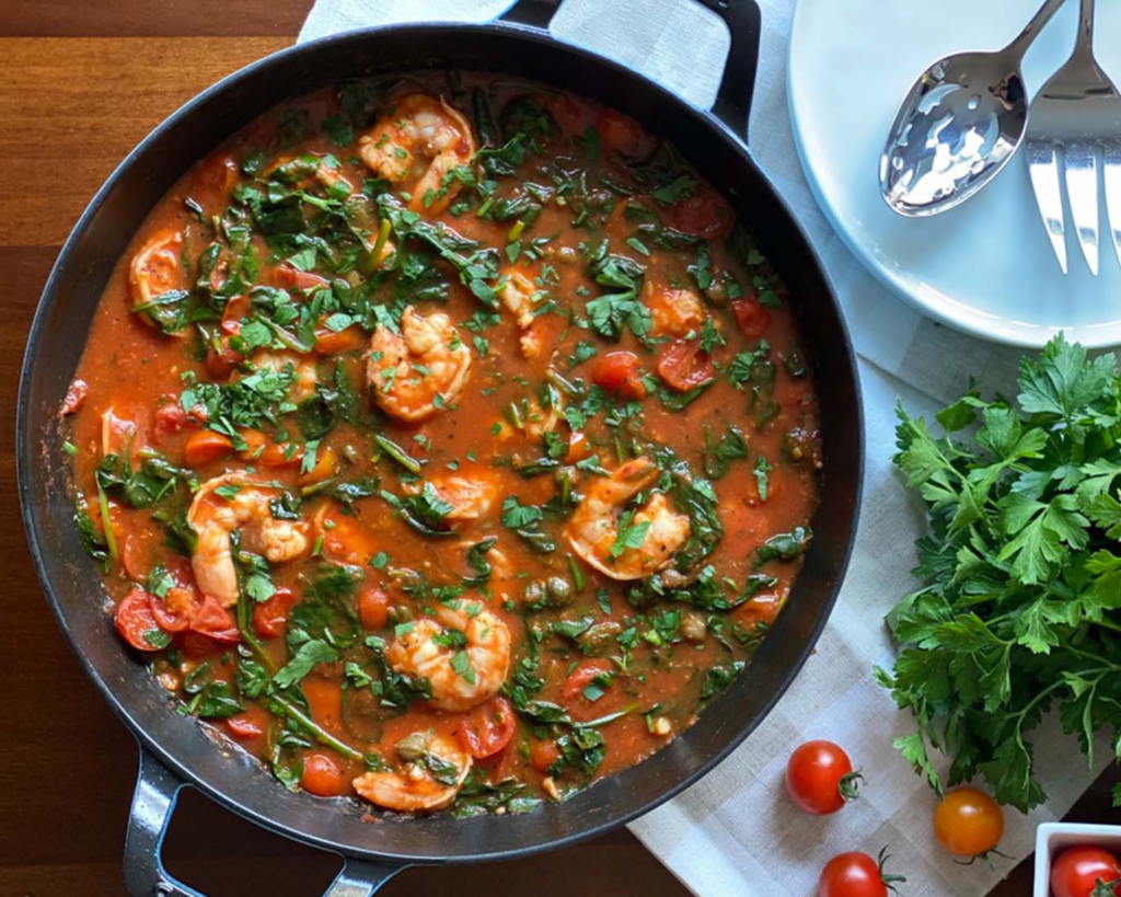 Whole30 Shrimp in Tomato and Spinach Sauce
